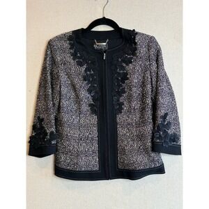 VTG St. John Knit Couture Wool Blend Tweed Bolero Jacket Floral Appliqué Size 4